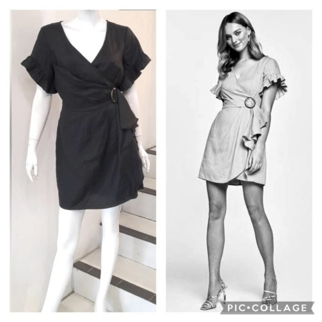 Bec + Bridge Frou Frou Linen Black Ruffle Hem Strapless Mini Dress